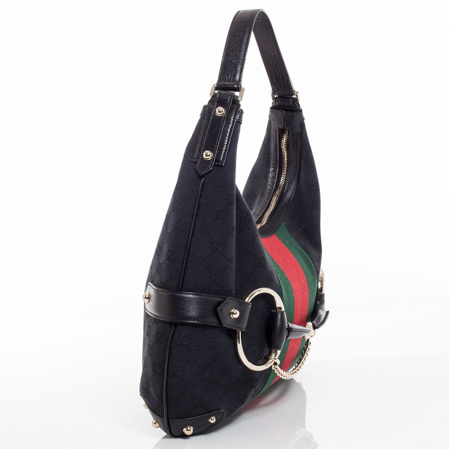 Monogram Large Horsebit Web Hobo Black