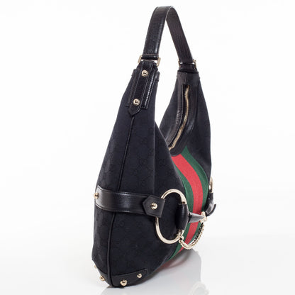 Gucci Monogram Large Horsebit Web Hobo Black 5 of 8
