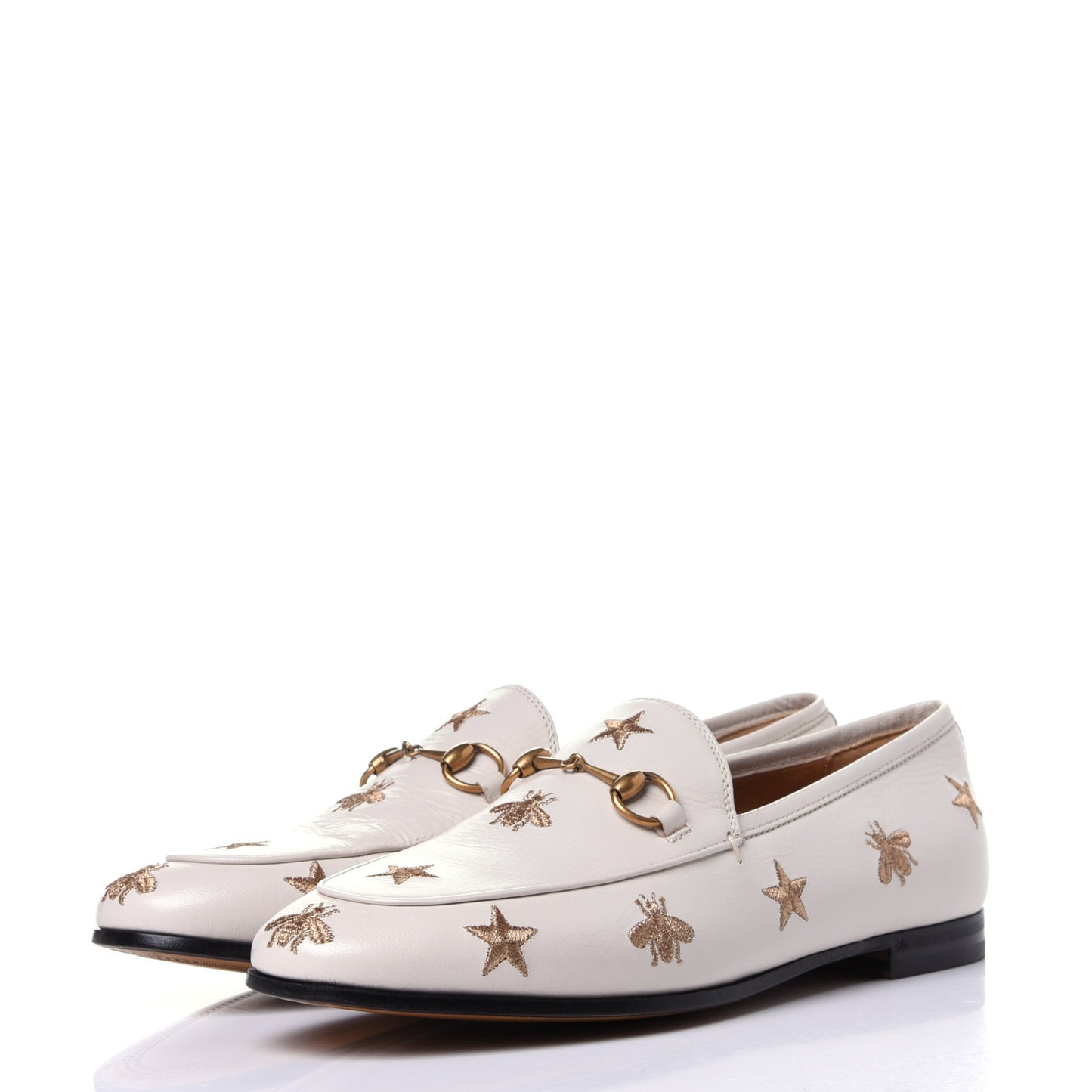 Goatskin Bee Star Embroidered Womens Jordaan Loafers 39 Mystic White