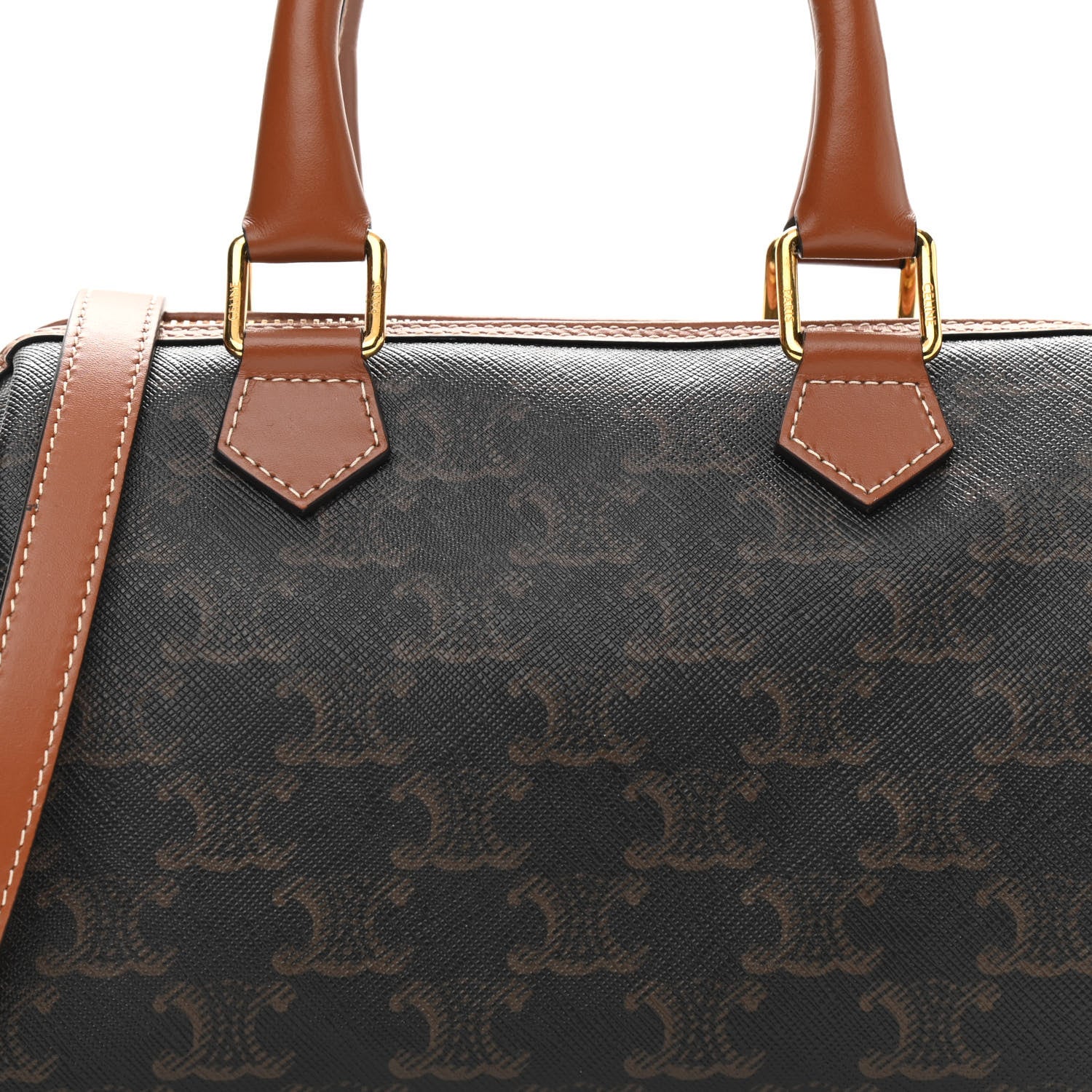 Celine Triomphe Canvas Calfskin Mini Boston Bag Tan 7 of 9