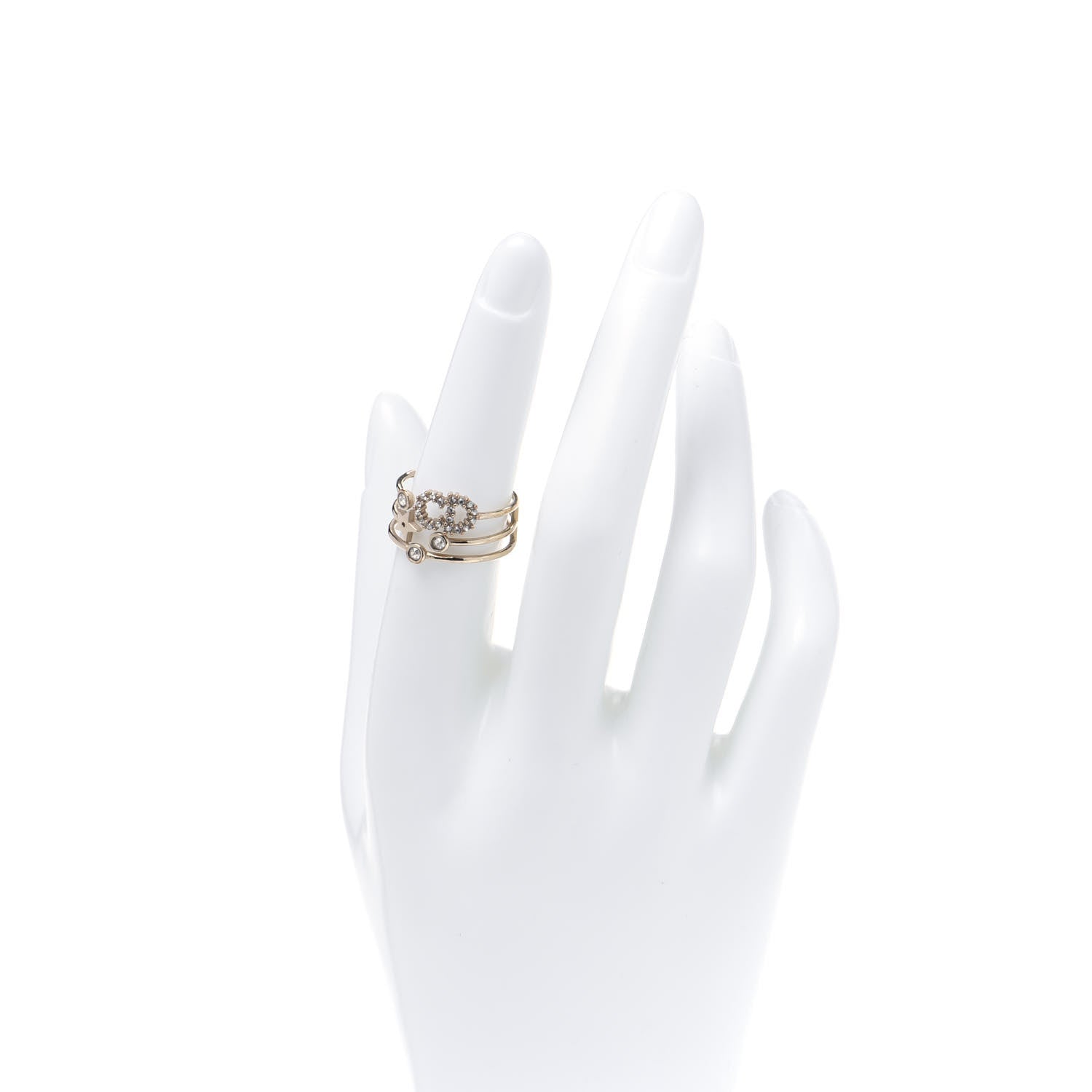 Christian Dior Metal Crystal Shiny-D Ring L Gold 3 of 10