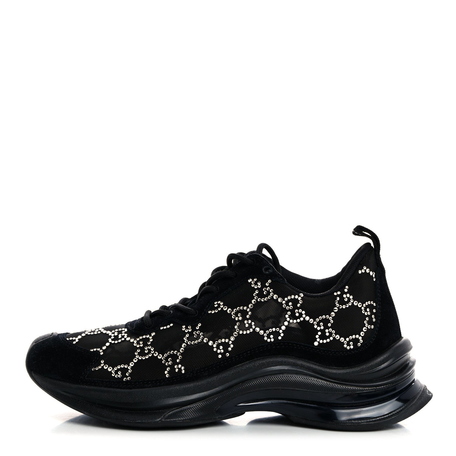 Gucci Tela Retino Mesh Crystal Suede GG Monogram Womens Gucci Run Sneakers 36 Black Silver 1 of 8