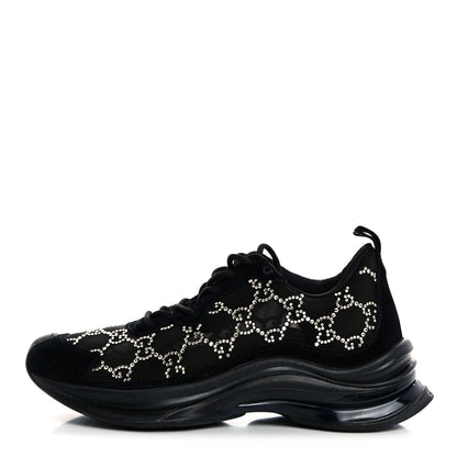 Gucci Tela Retino Mesh Crystal Suede GG Monogram Womens Gucci Run Sneakers 36 Black Silver 1 of 8