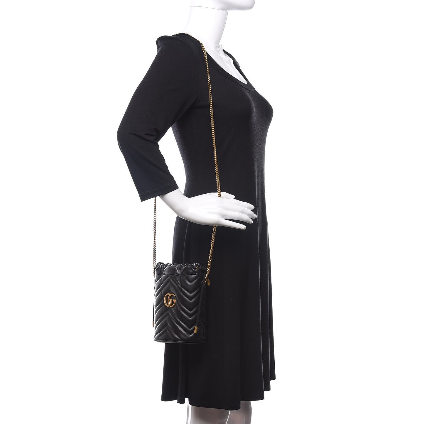 Calfskin Matelasse Mini GG Marmont 2.0 Bucket Bag Black