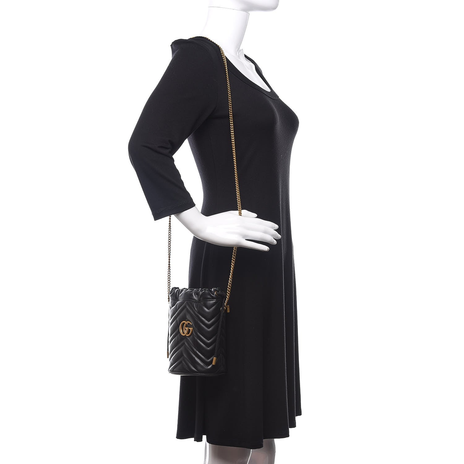 Gucci Calfskin Matelasse Mini GG Marmont 2.0 Bucket Bag Black 3 of 11
