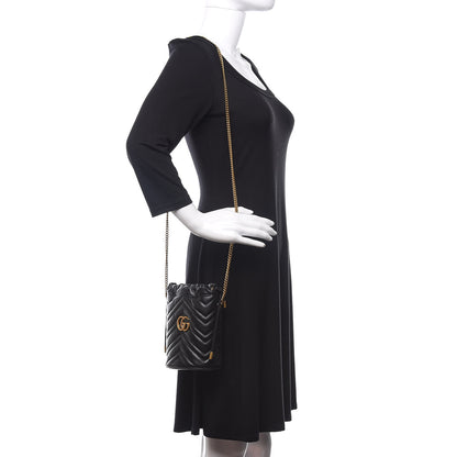 Gucci Calfskin Matelasse Mini GG Marmont 2.0 Bucket Bag Black 3 of 11