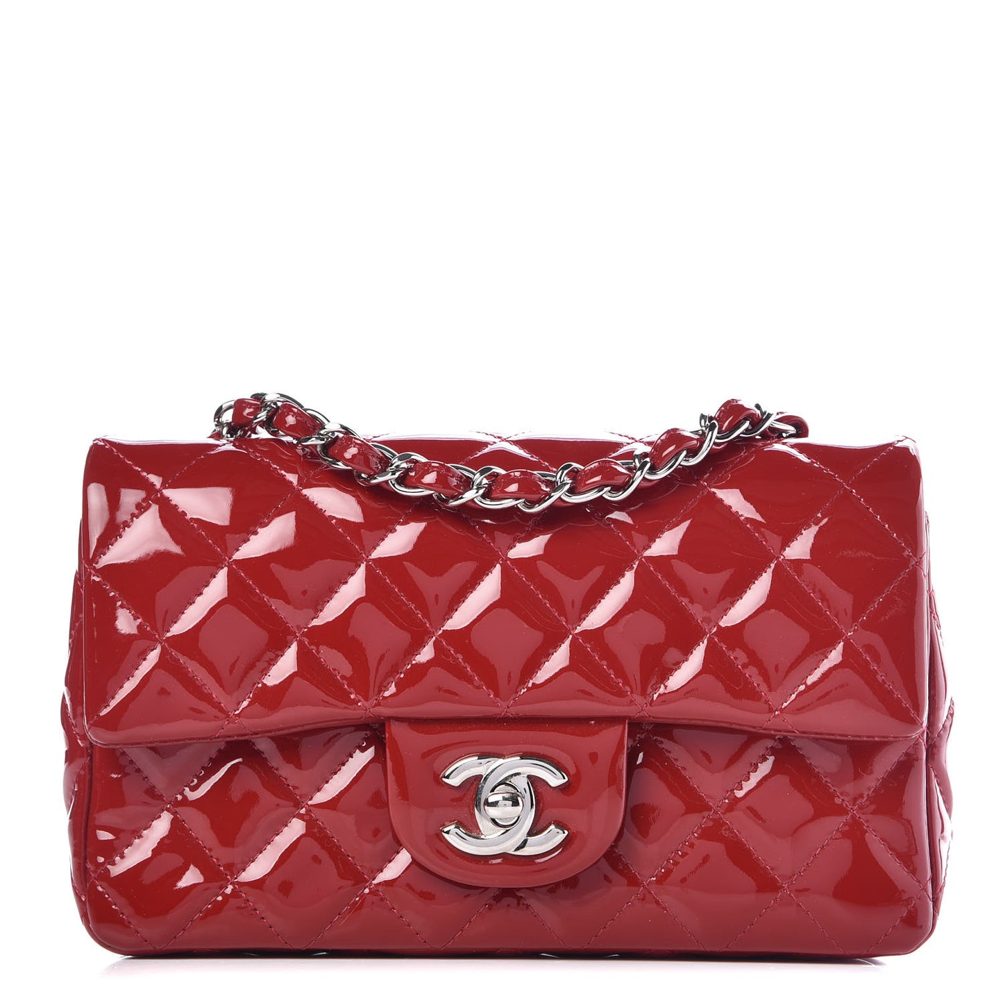 Patent Calfskin Quilted Mini Rectangular Flap Red