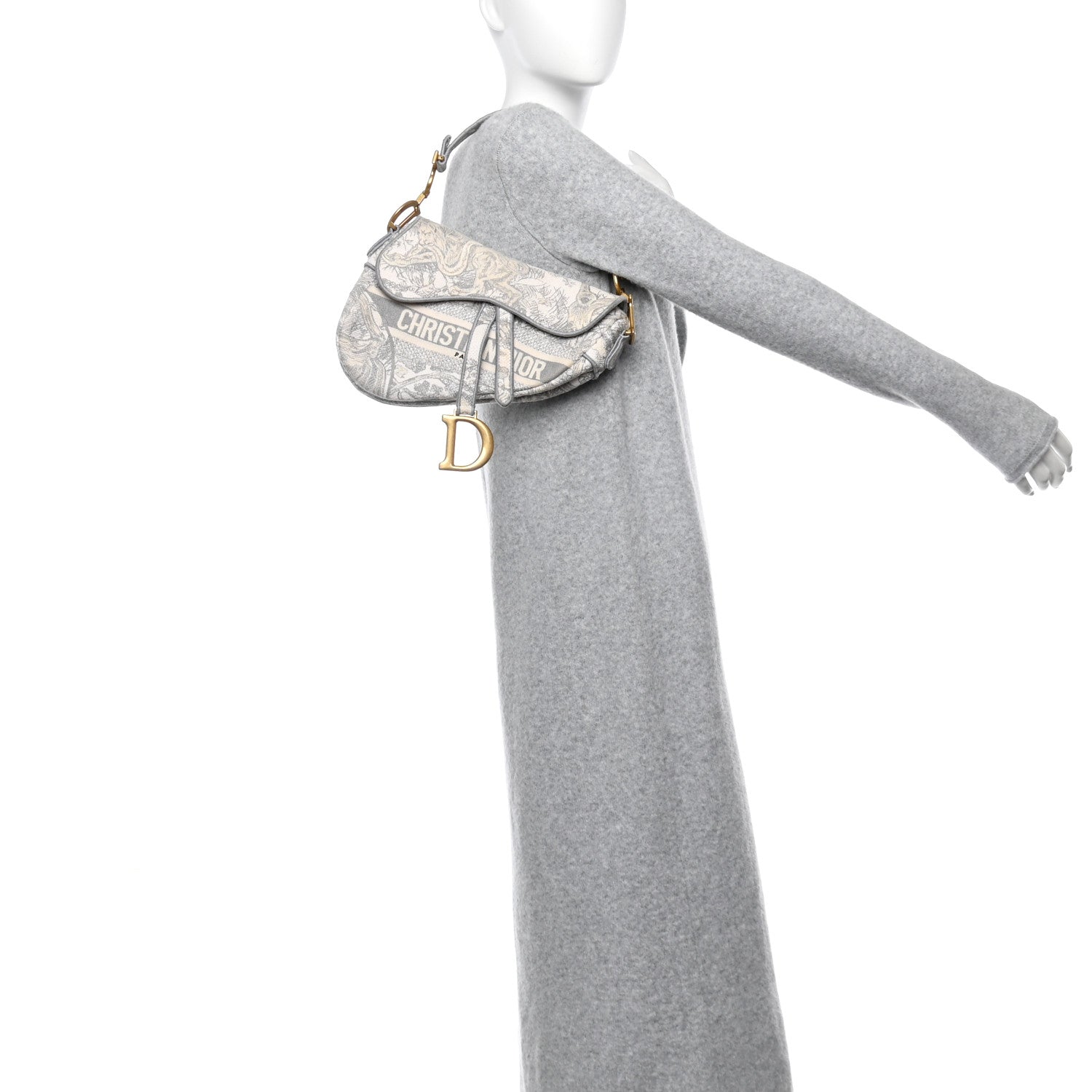 Christian Dior Canvas Embroidered Toile de Jouy Saddle Bag Gray 2 of 10