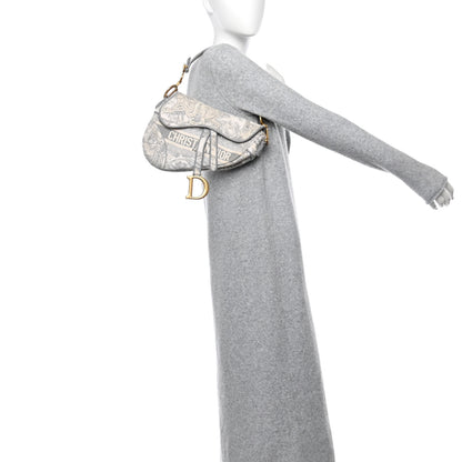 Christian Dior Canvas Embroidered Toile de Jouy Saddle Bag Gray 2 of 10