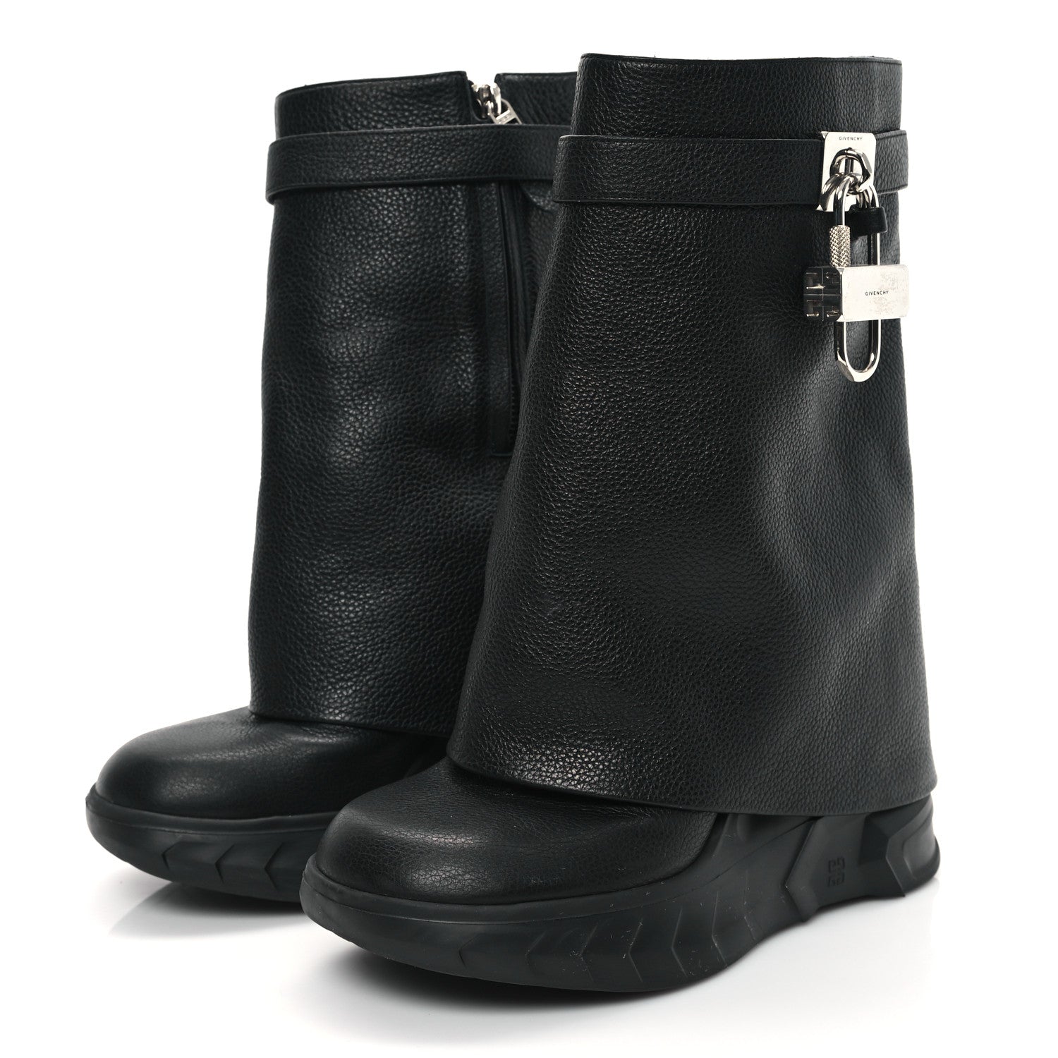 Givenchy Grained Calfskin Shark Lock Biker Ankle Boots 39 Black 3 of 8