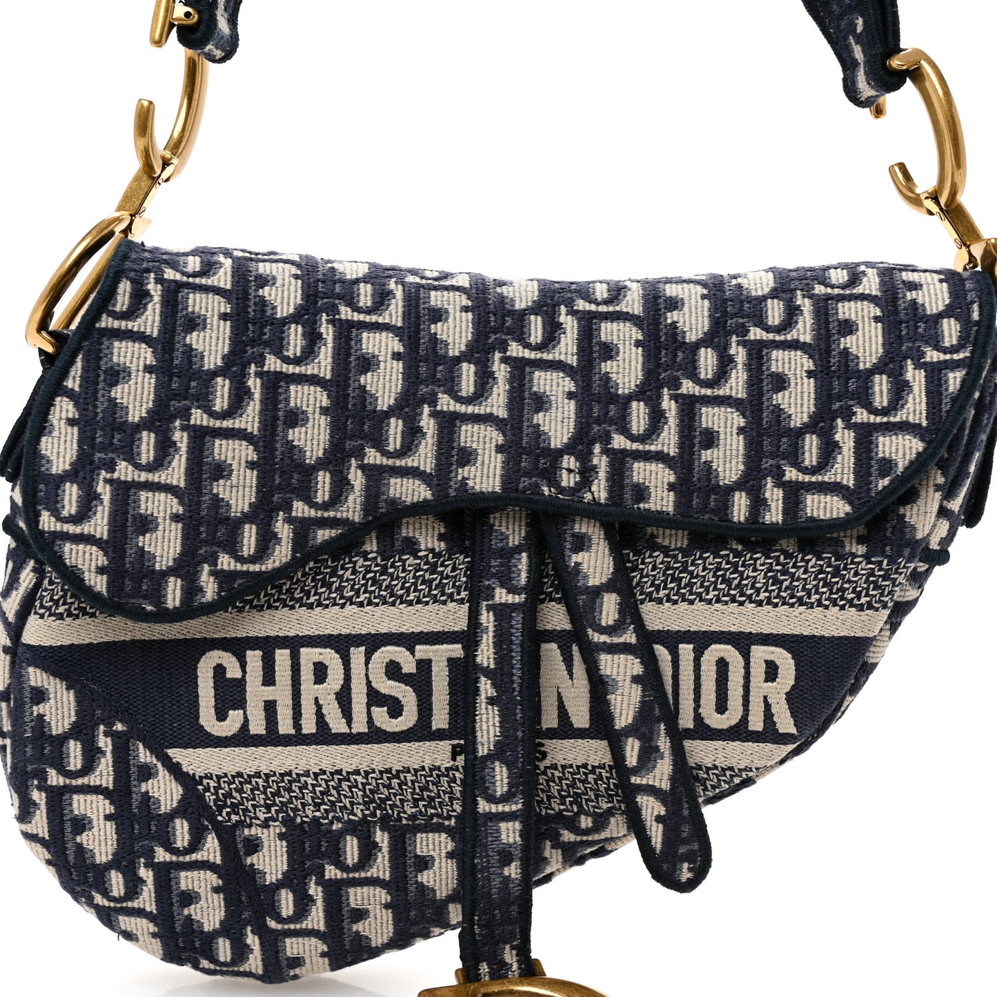 Oblique Embroidered Saddle Bag Blue