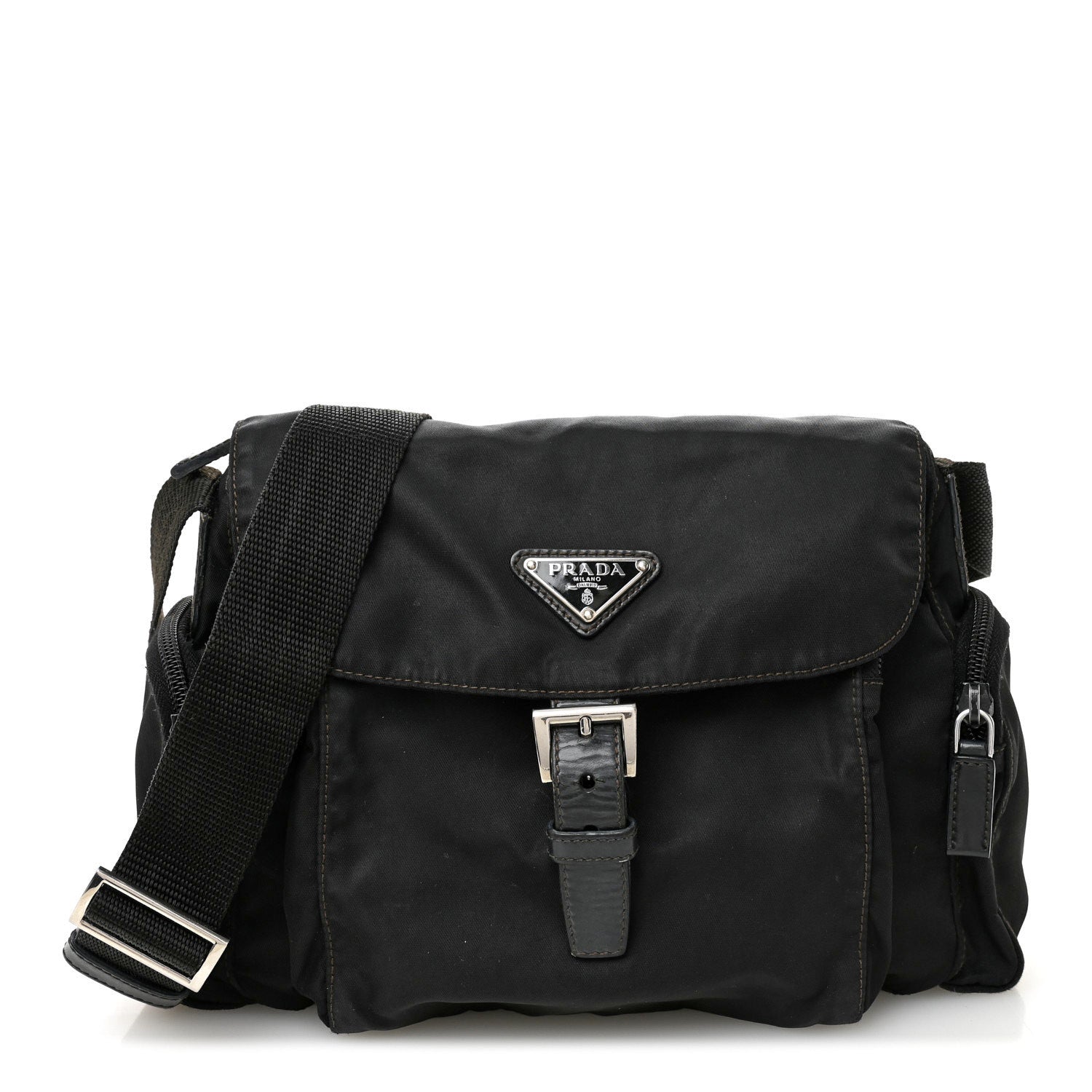 Prada Tessuto Nylon Saffiano Small Vela Messenger Black 1 of 16