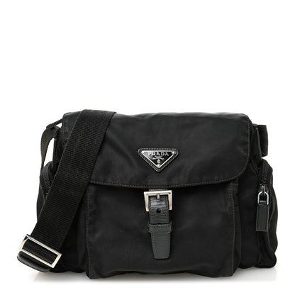 Prada Tessuto Nylon Saffiano Small Vela Messenger Black 1 of 16