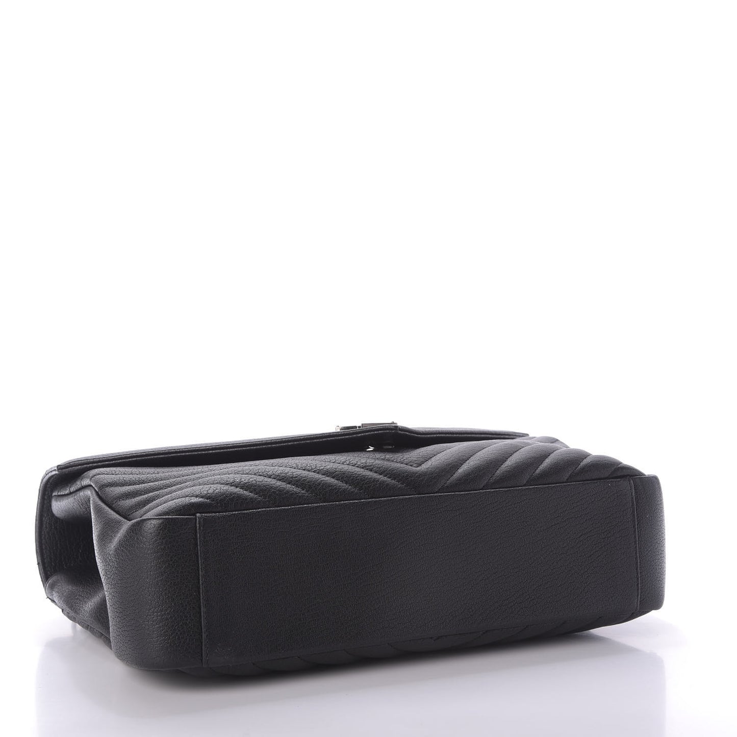 Sheepskin Matelasse Chevron Monogram Monochrome Large College Satchel Black