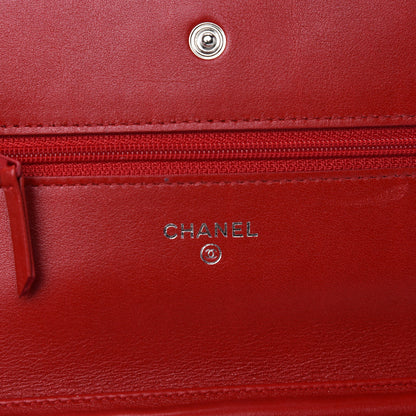 Chanel Patent Camellia Embossed Wallet On Chain WOC Dark Red 8 of 12