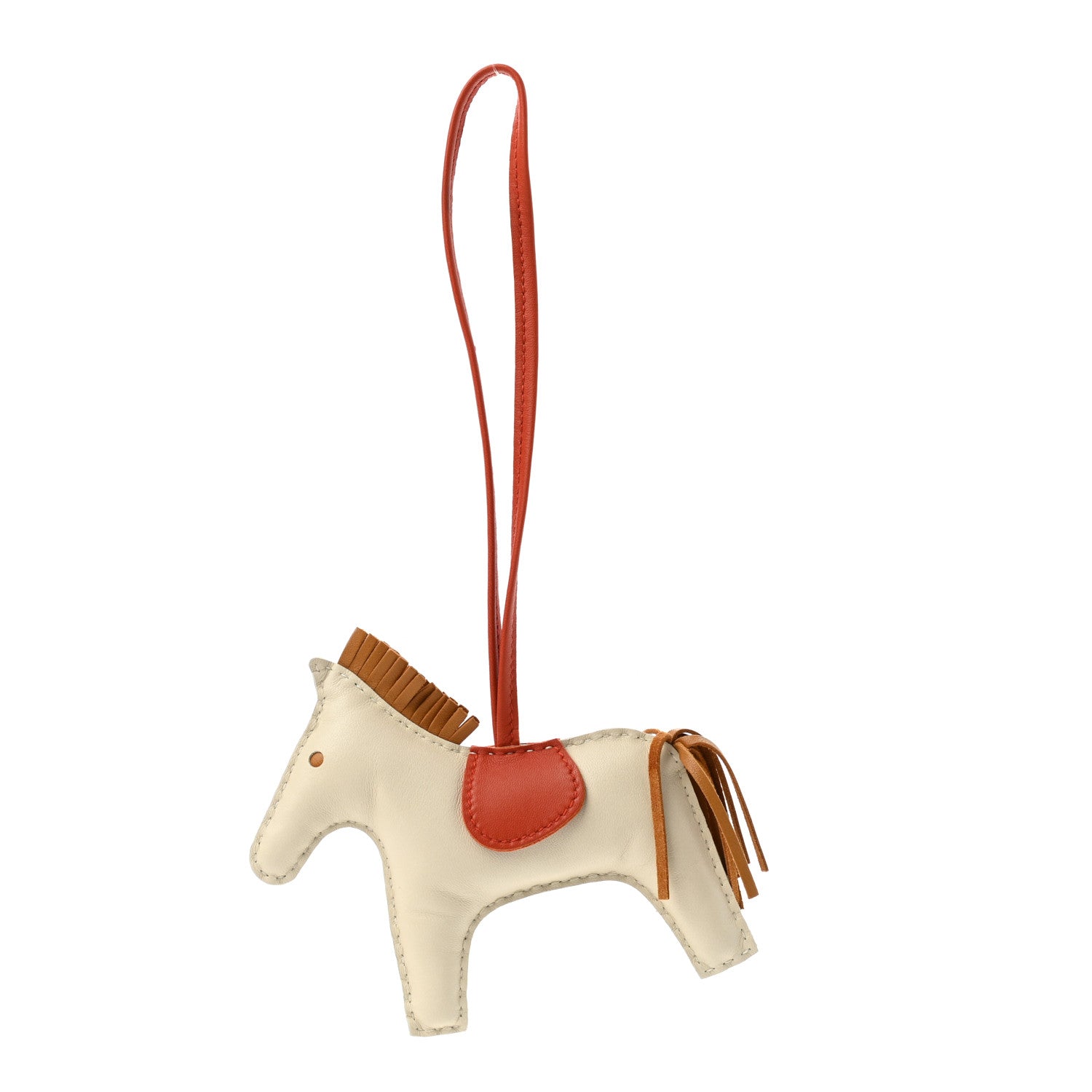 Hermes Milo Lambskin Grigri Rodeo Horse Bag Charm MM Craie Sesame Cornaline 1 of 5