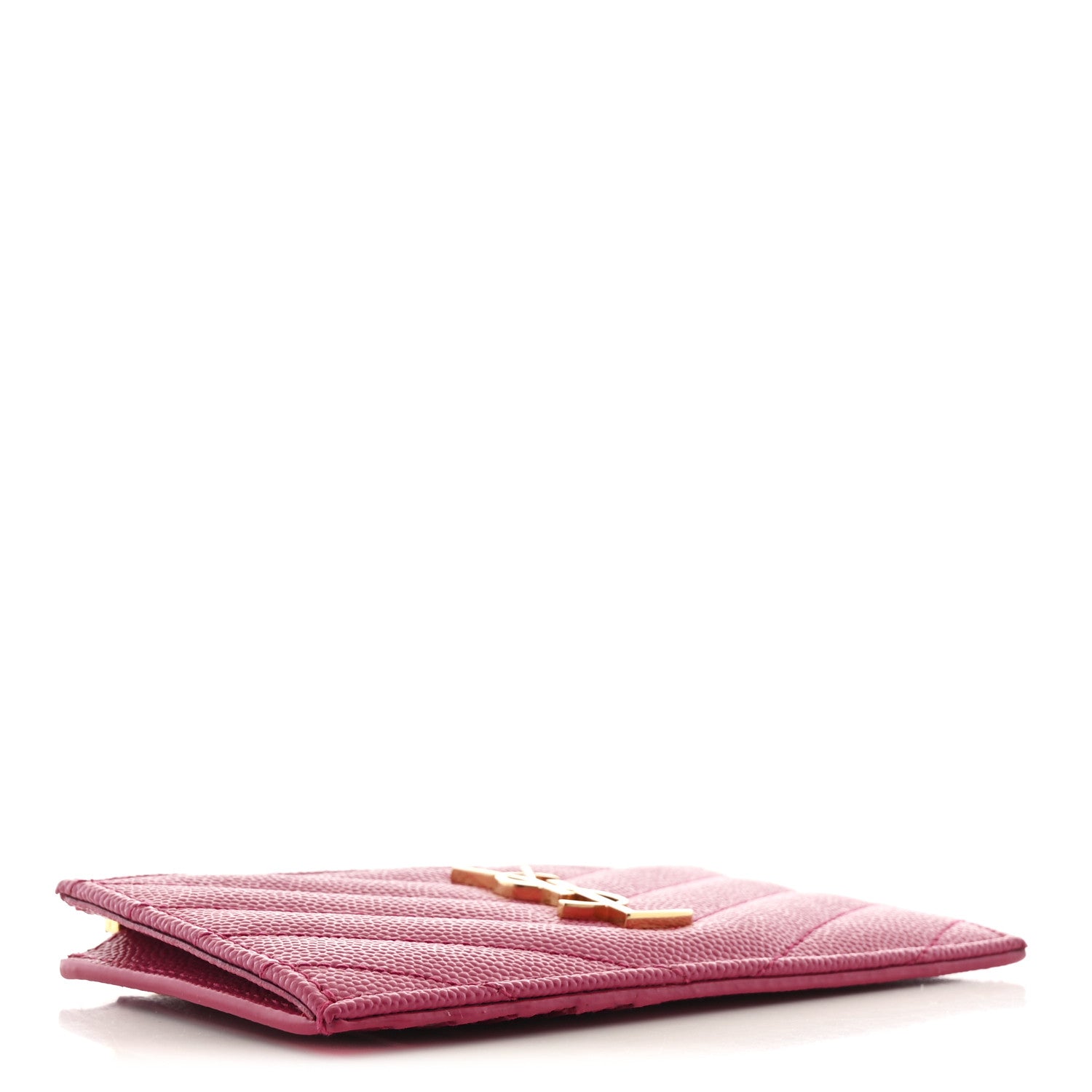 Saint Laurent Grain De Poudre Matelasse Chevron Monogram Fragments Zippered Card Case Fresh Fuxia 4 of 8