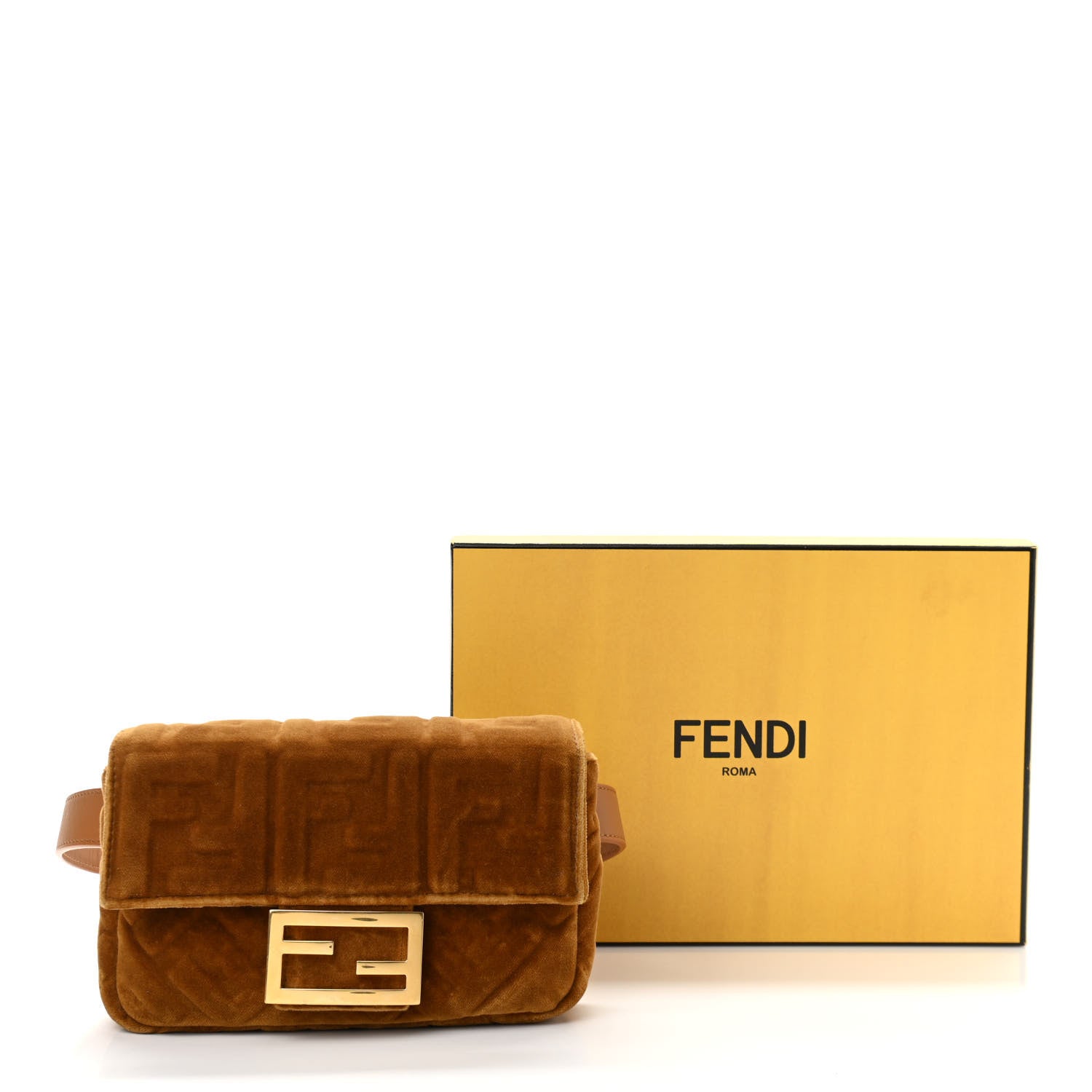 Fendi Velvet FF Embossed Hip Belt Baguette Bag Caramel 11 of 11