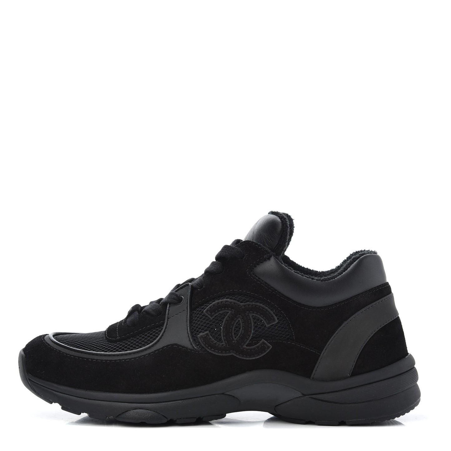 Fabric Calfskin Suede CC Sneakers 38.5 Black