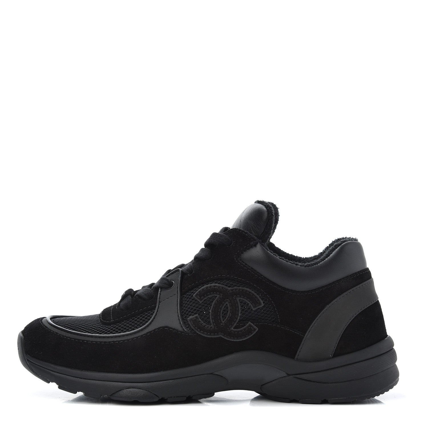Chanel Fabric Calfskin Suede CC Sneakers 38.5 Black 1 of 8