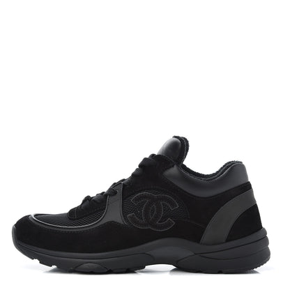Chanel Fabric Calfskin Suede CC Sneakers 38.5 Black 1 of 8