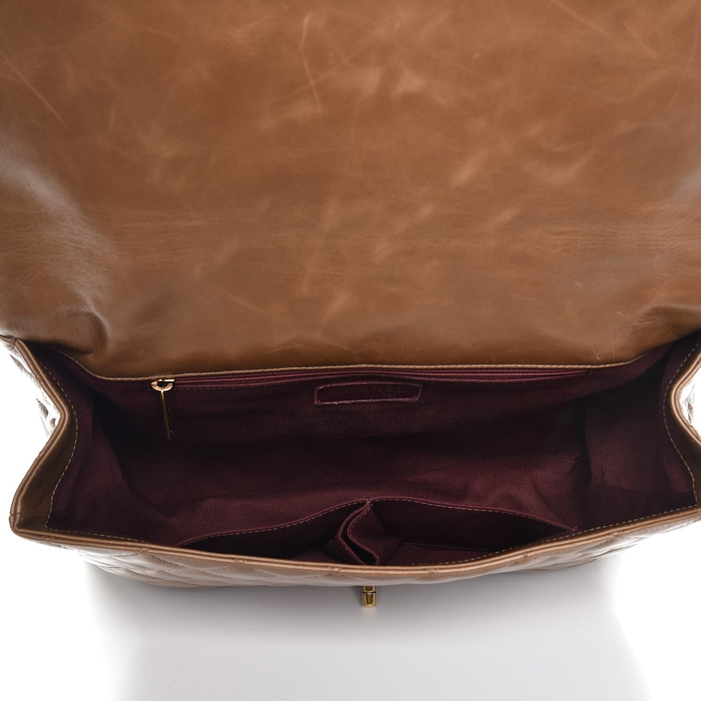 Glazed Calfskin Castle Rock Large Flap Dark Beige