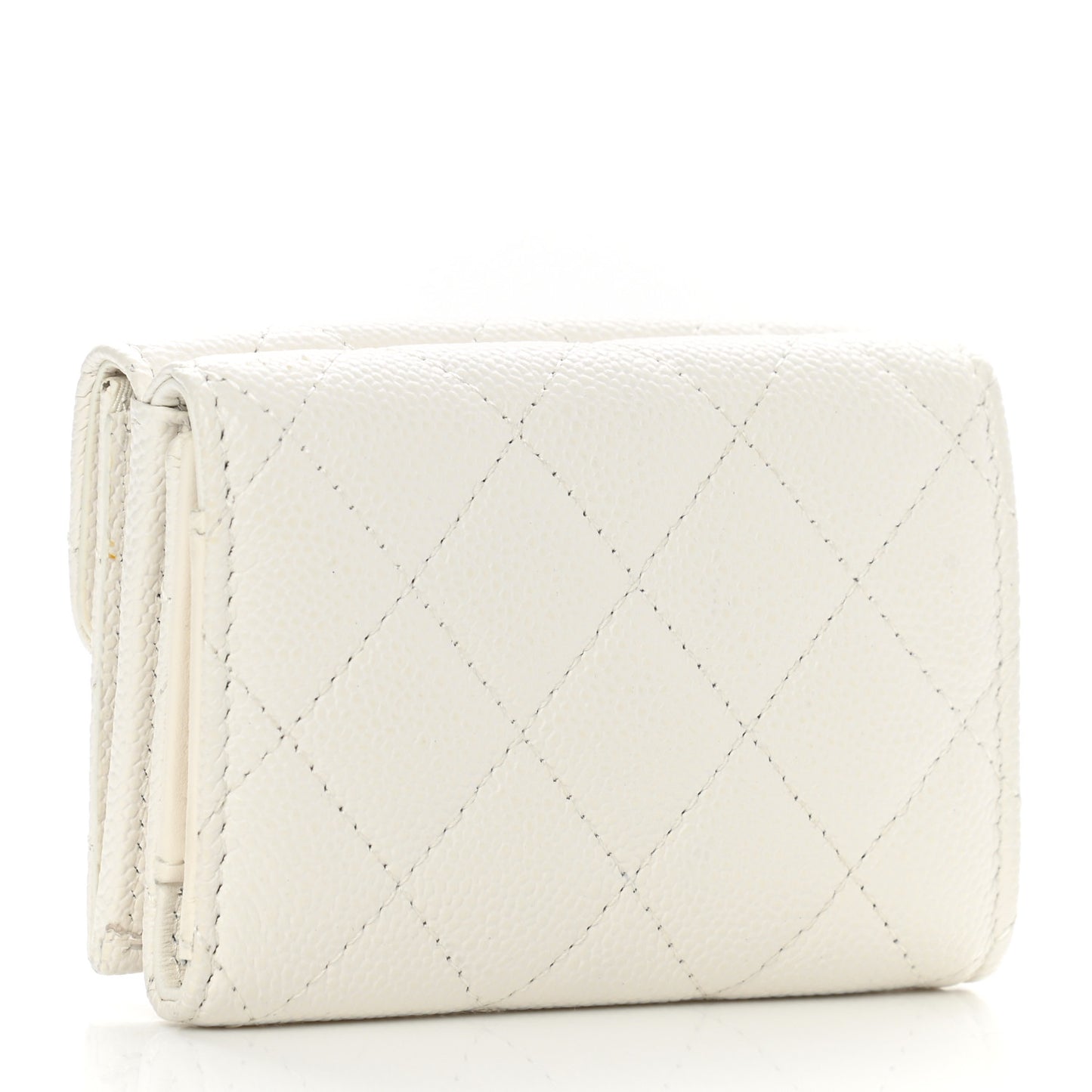 Caviar Quilted Small Flap Wallet White