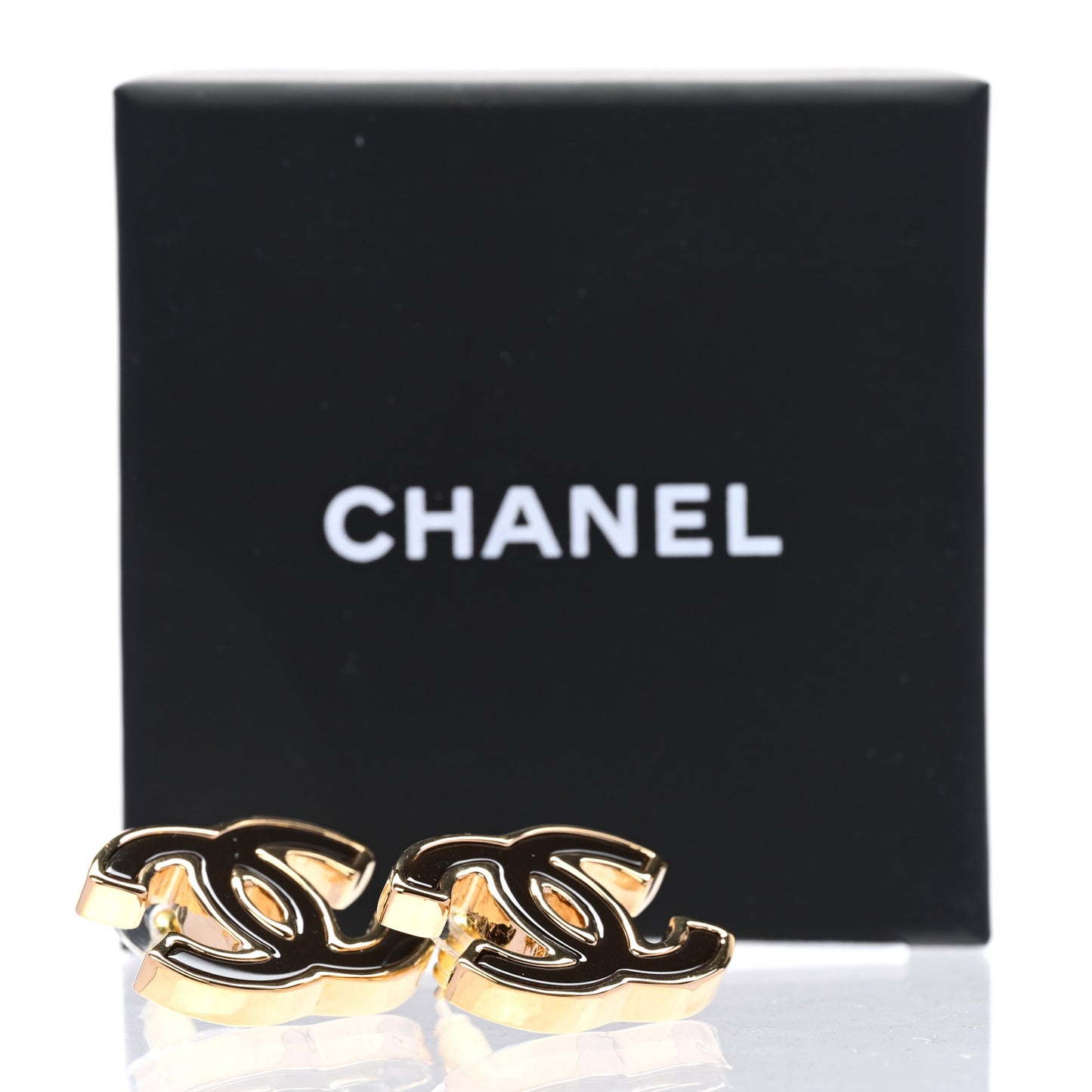Metal Enamel CC Earrings Gold Brown