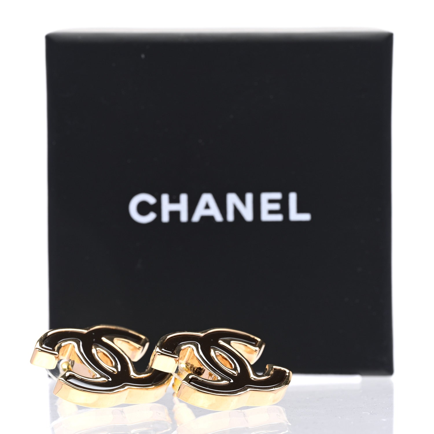 Chanel Metal Enamel CC Earrings Gold Brown 5 of 5