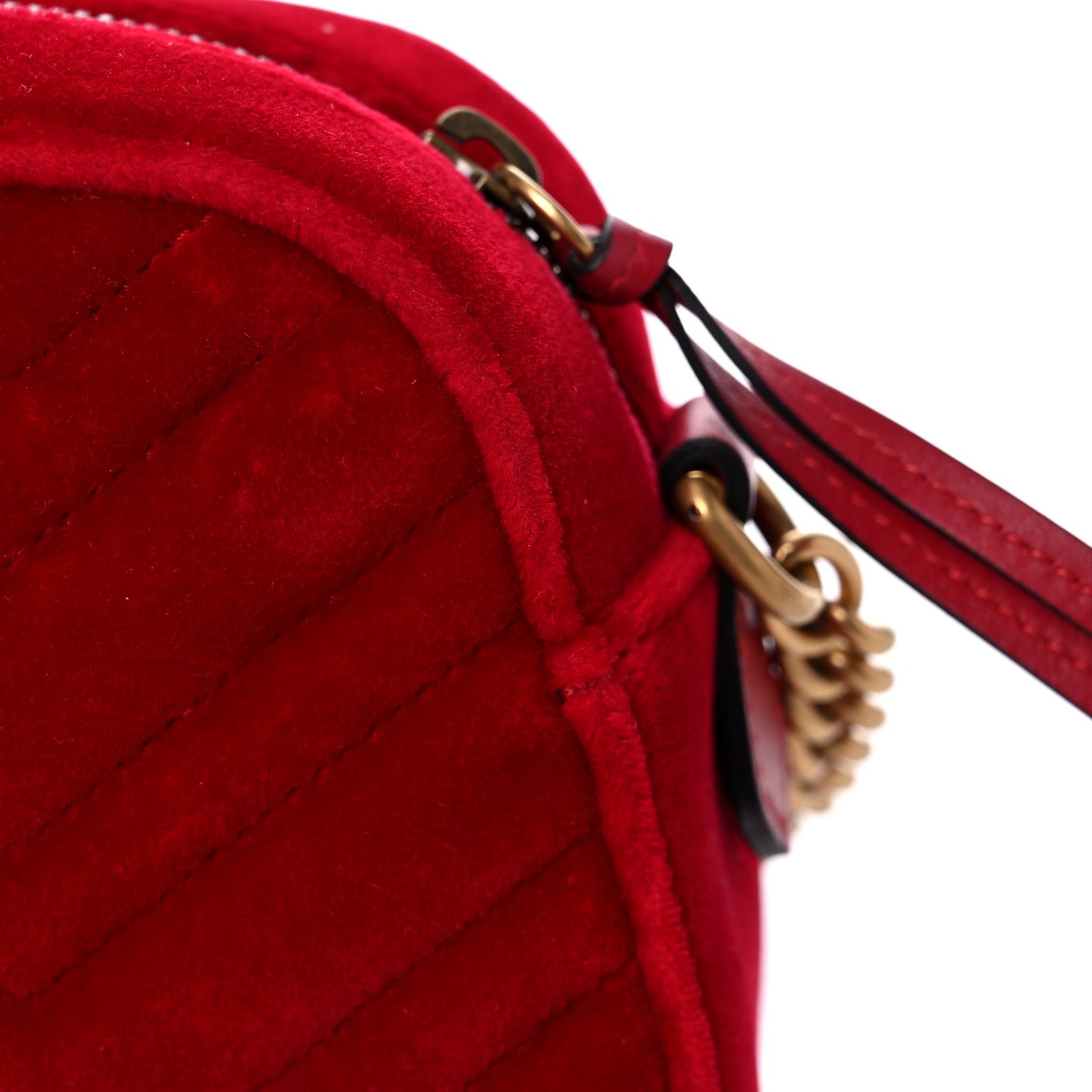 Velvet Matelasse Small GG Marmont Chain Shoulder Bag Hibiscus Red