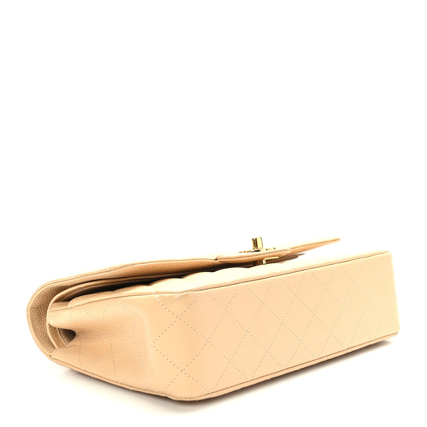 Caviar Quilted Medium Double Flap Beige