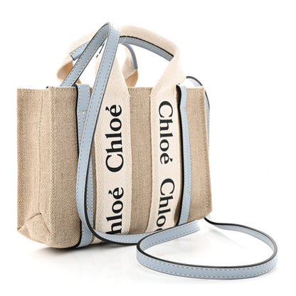 Chloe Linen Calfskin Mini Woody Ribbon Tote White Blue 3 of 10