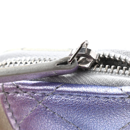 Chanel Gradient Metallic Calfskin Quilted Zip Around Coin Purse Wallet Silver Blue Yellow Purple 8 of 8