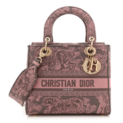 Christian Dior Canvas Toile De Jouy Embroidered Medium Lady D-Lite Gray Pink 1 of 13