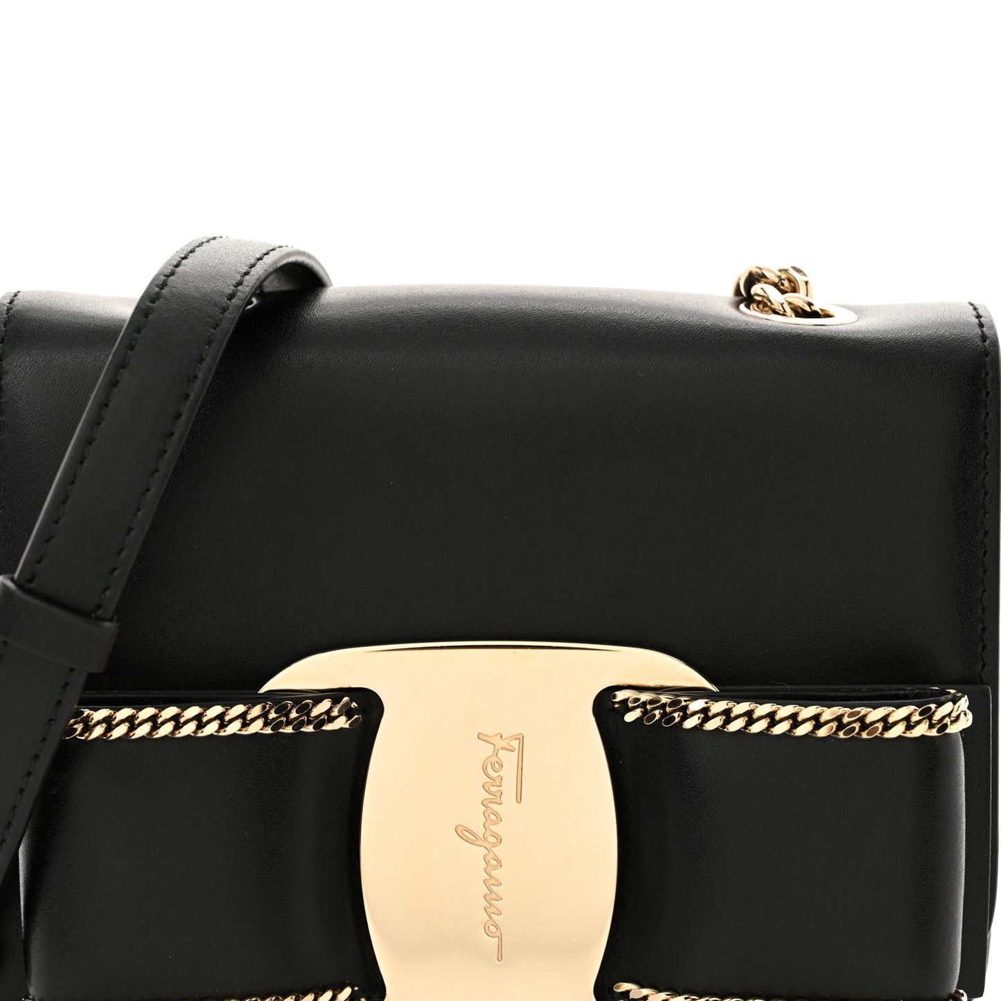 Calfskin Chain Mini Vara Bow Crossbody Bag Black