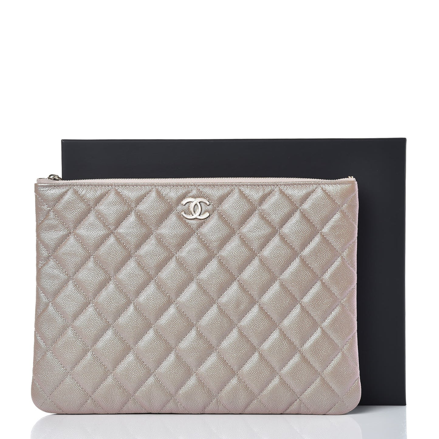 Iridescent Caviar Quilted Medium Cosmetic Case Beige