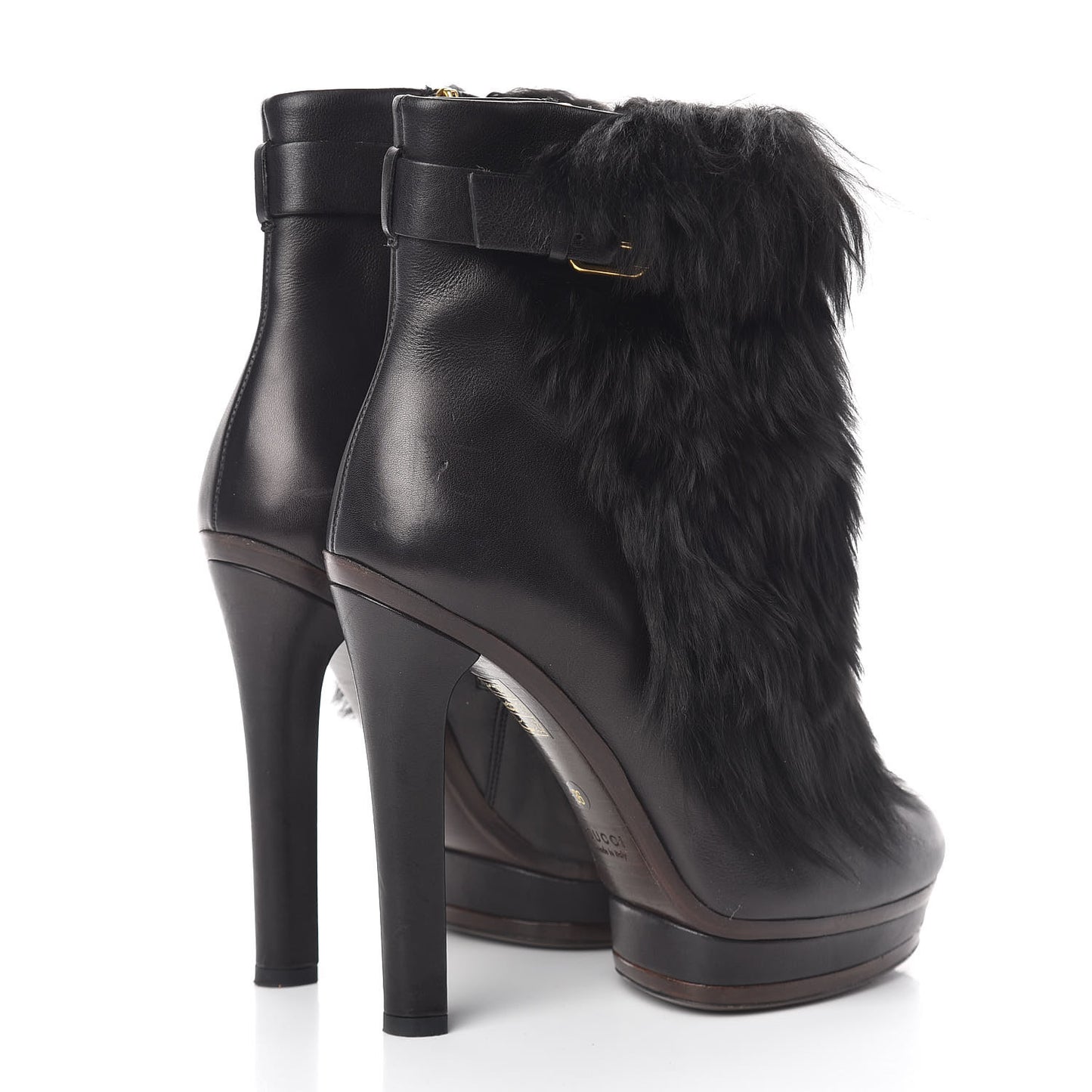 Alpaca Fur Lambskin Alyona Platform Ankle Boots 36 Black