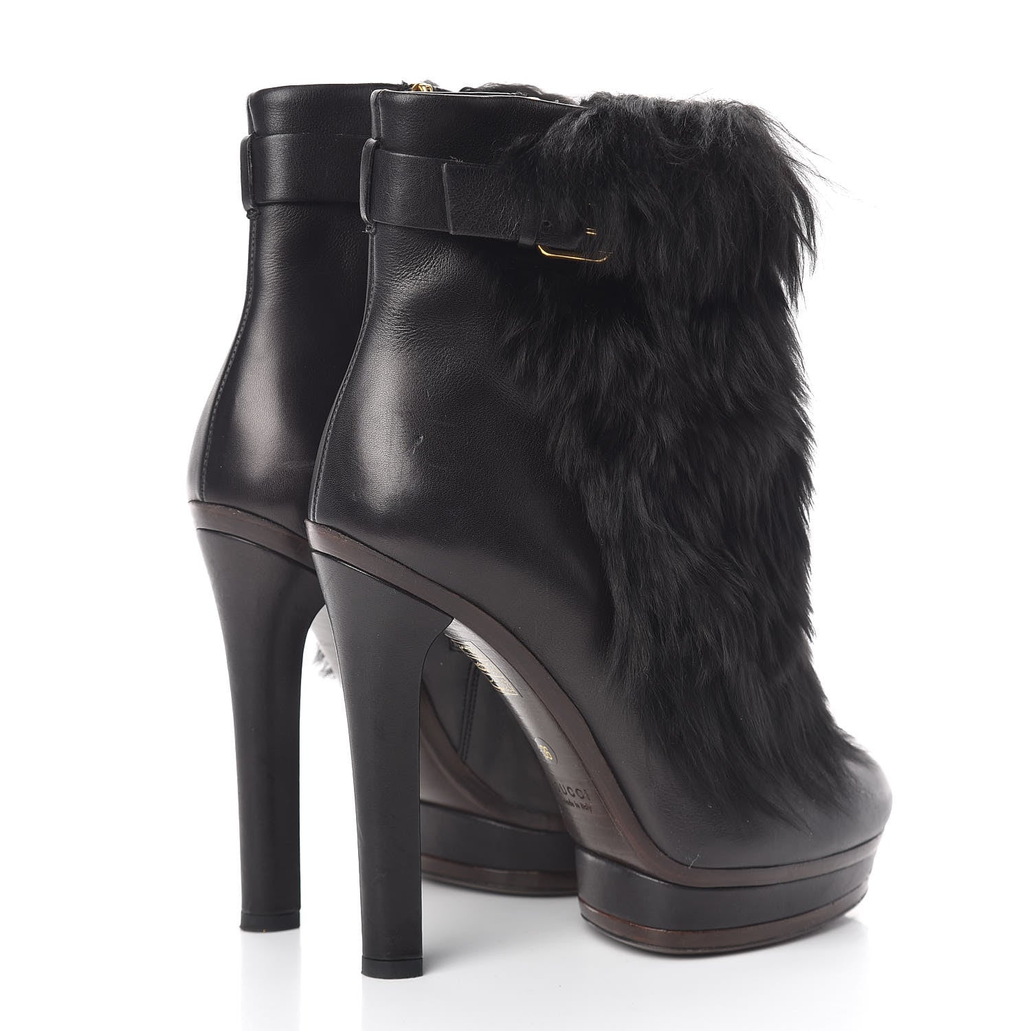 Gucci Alpaca Fur Lambskin Alyona Platform Ankle Boots 36 Black 4 of 15