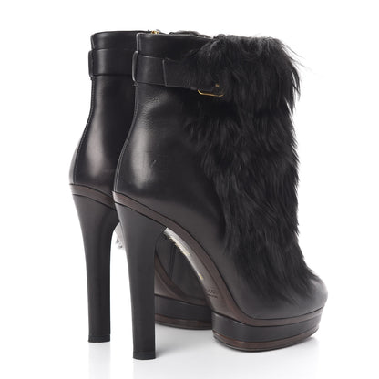 Gucci Alpaca Fur Lambskin Alyona Platform Ankle Boots 36 Black 4 of 15