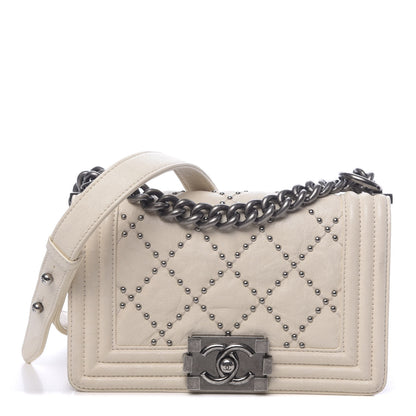 Chanel Crumpled Lambskin Small Studded Boy Flap Ecru 1 of 12