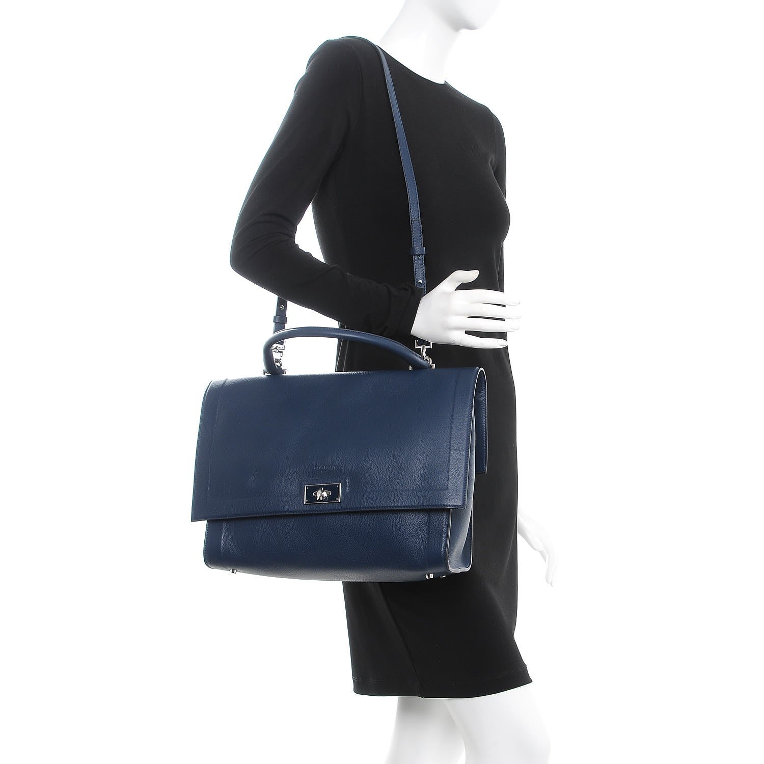 Givenchy Grained Calfskin Medium Shark Lock Satchel Navy 2 of 10