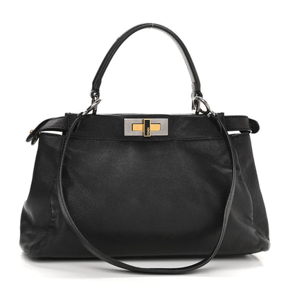 Fendi Goatskin Zucca Medium Peekaboo Iconic Satchel Black Tobacco 3 of 13
