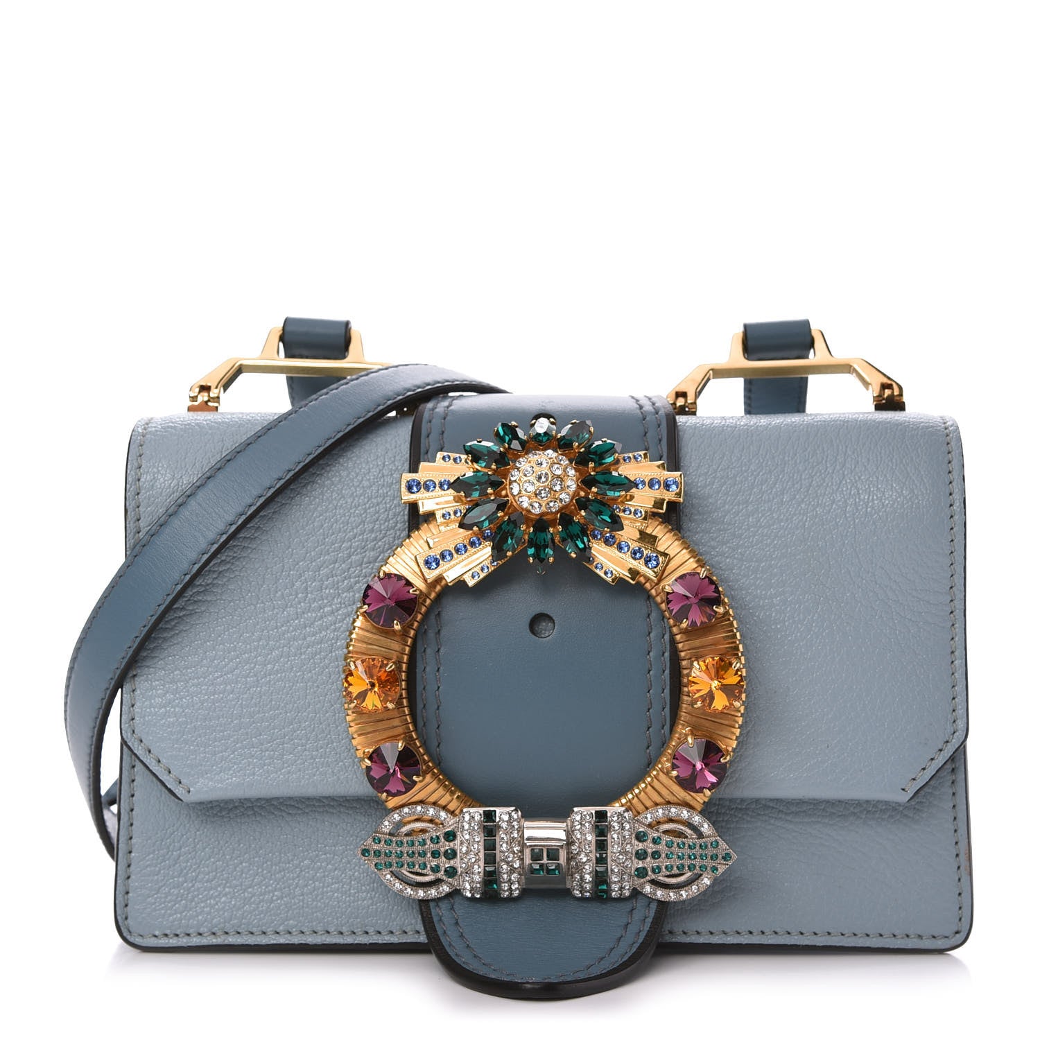 Miu Miu Goatskin Madras Soft Calf Crystal Embellished Shoulder Bag Astrale 1 of 11