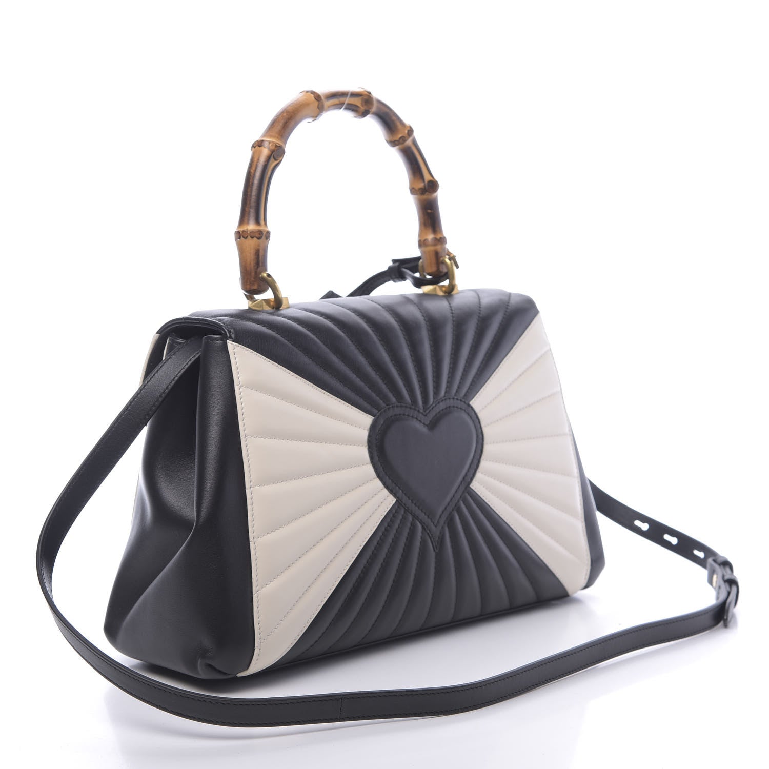 Gucci Calfskin Bamboo Trapuntata Queen Margaret Top Handle Bag Mystic White Black 2 of 9