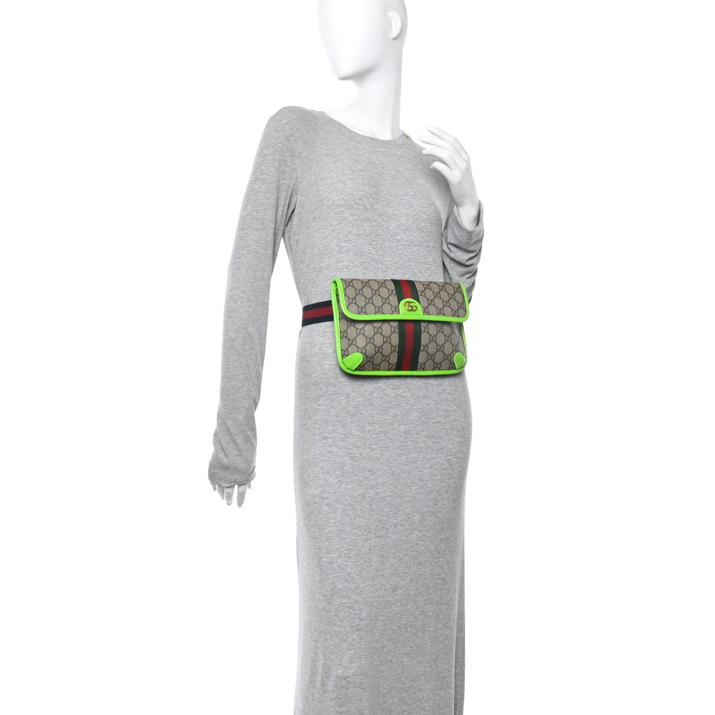 GG Supreme Monogram Web Small Ophidia Belt Bag Beige Ebony Electric Green