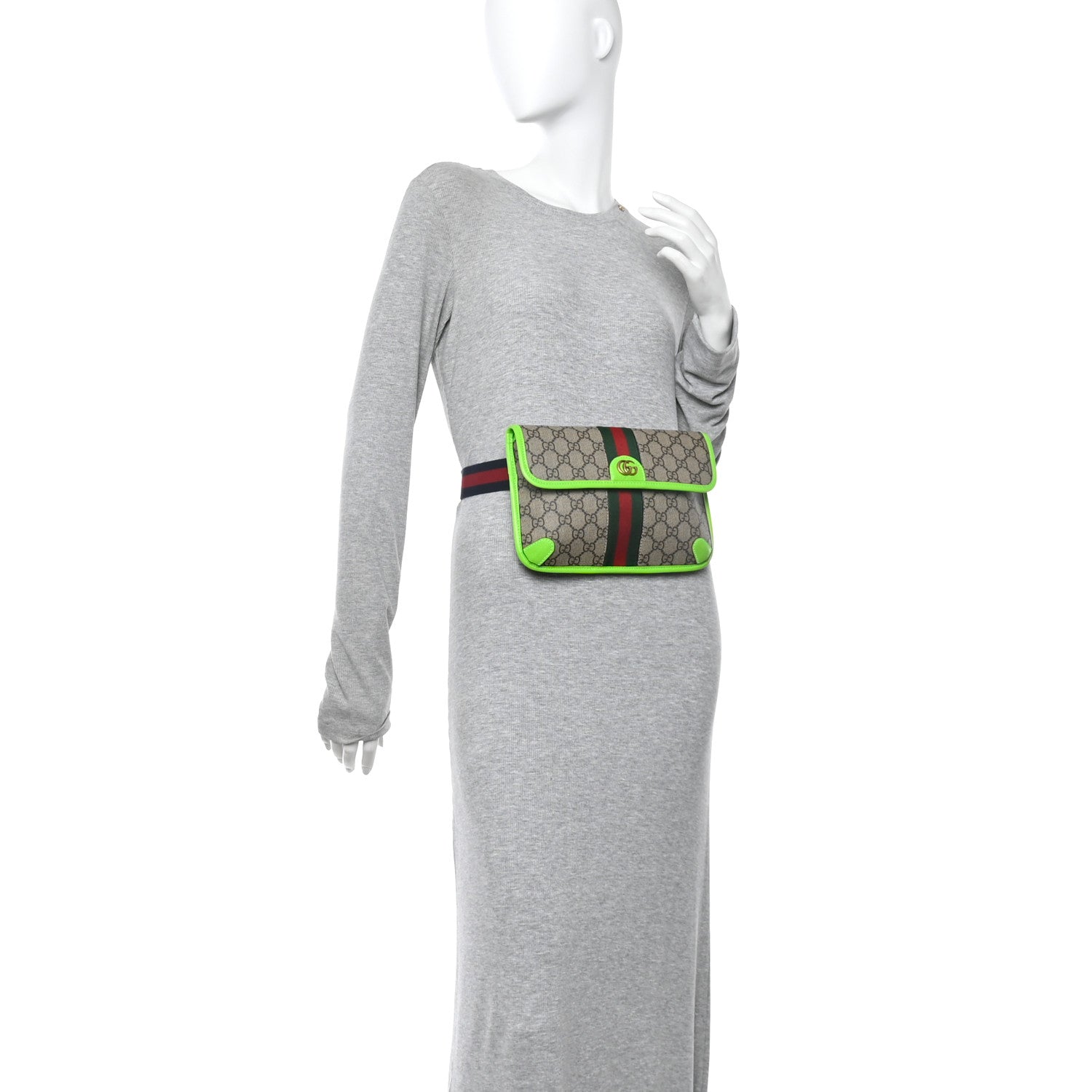 Gucci GG Supreme Monogram Web Small Ophidia Belt Bag Beige Ebony Electric Green 2 of 10
