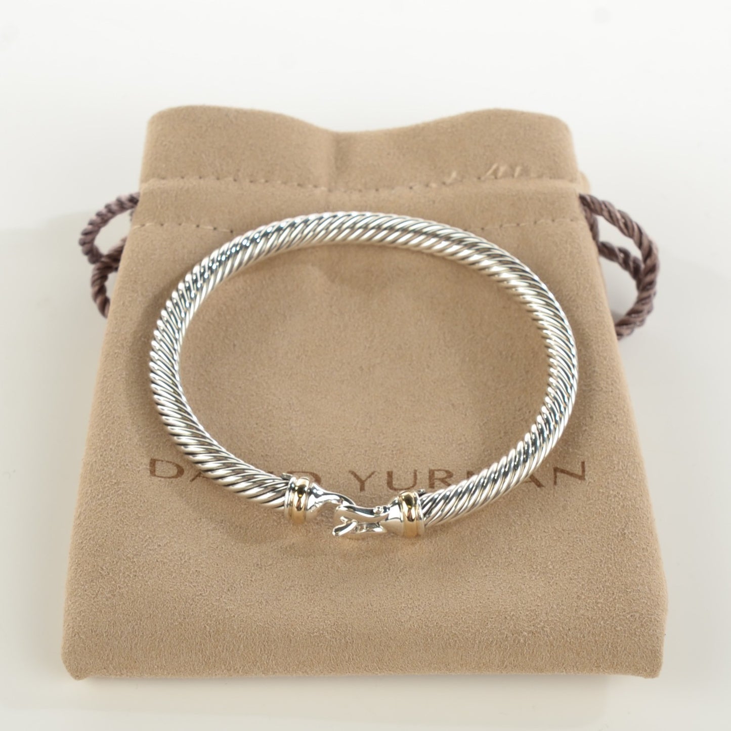 Sterling Silver 18K Yellow Gold 5mm Cable Classic Buckle Bracelet