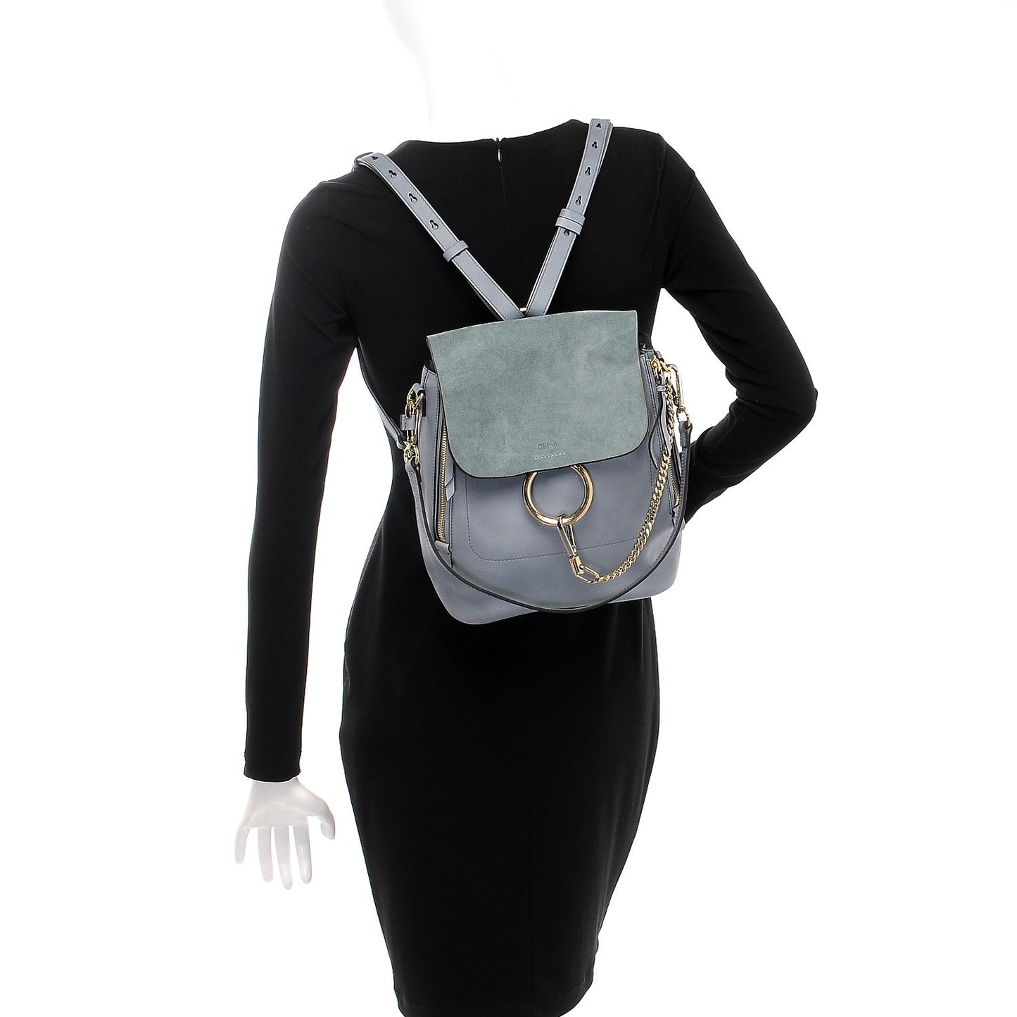 Suede Calfskin Medium Faye Backpack Cloudy Blue
