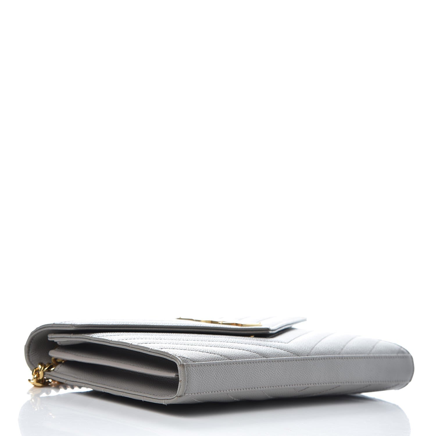 Saint Laurent Grain De Poudre Matelasse Chevron Monogram Chain Wallet Oyster Grey 4 of 12