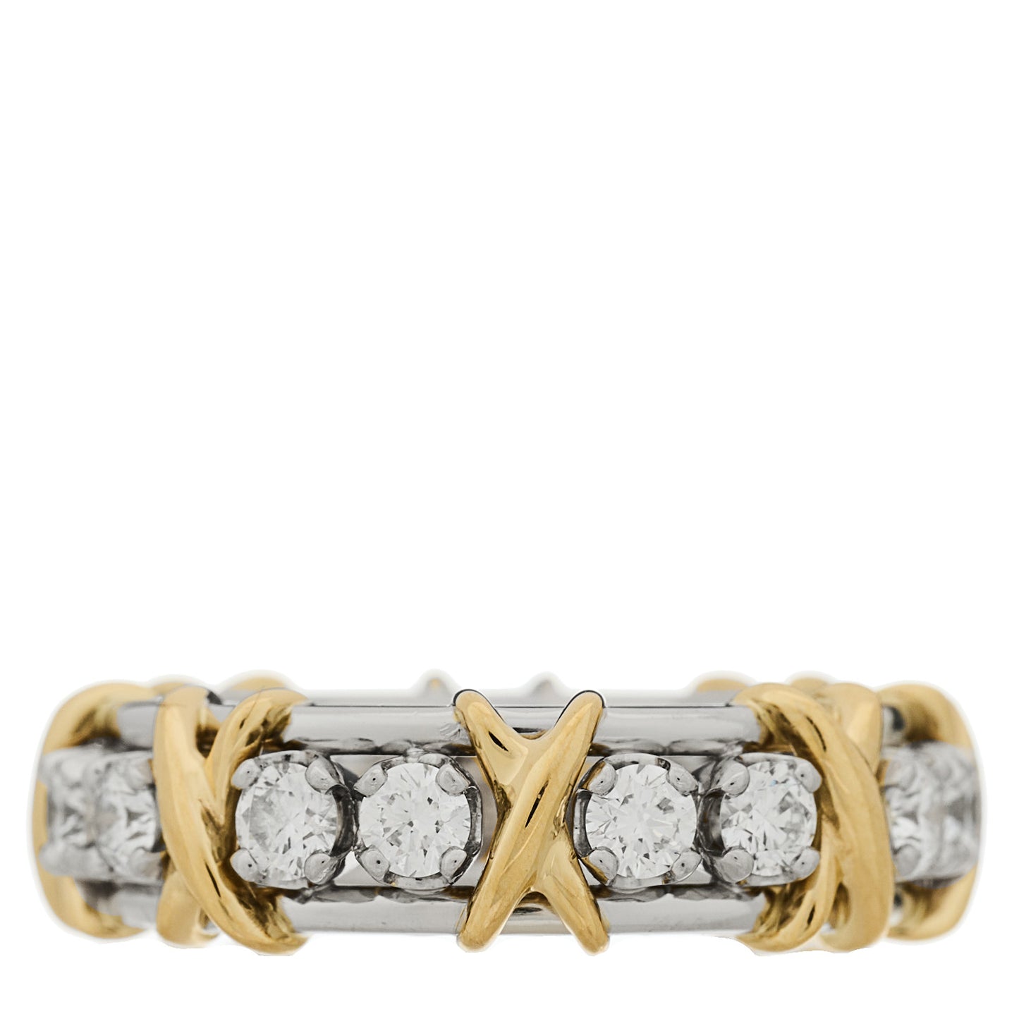 Platinum 18K Yellow Gold Diamond Schlumberger Sixteen Stone Ring 53 6.5